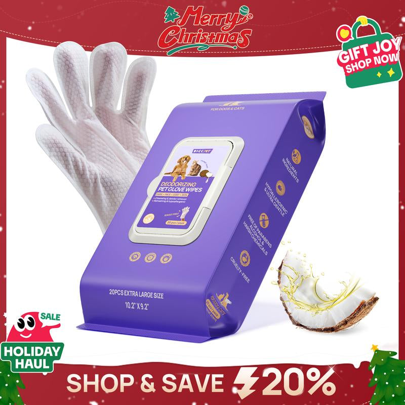 HICC PET Glove Wipes，Freshening Grooming Dog&Cat Disposable 20Pcs Pet Hair Removal Tool Satisfied Skin Care Outdoor No-Clean Hypoallergenic Facial Disposable No-Rinse Grooming Formulated for Petwipes Deodorizing Sticky Hair#Petlife