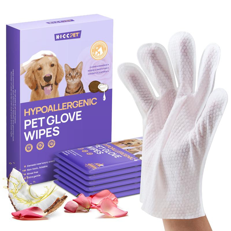 HICC PET Glove Wipes，Freshening Grooming Dog&Cat Disposable 20Pcs Pet Hair Removal Tool Satisfied Skin Care Outdoor No-Clean Hypoallergenic Facial Disposable No-Rinse Grooming Formulated for Petwipes Deodorizing Sticky Hair#Petlife