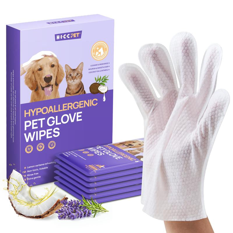 HICC PET Glove Wipes，Freshening Grooming Dog&Cat Disposable 20Pcs Pet Hair Removal Tool Satisfied Skin Care Outdoor No-Clean Hypoallergenic Facial Disposable No-Rinse Grooming Formulated for Petwipes Deodorizing Sticky Hair#Petlife