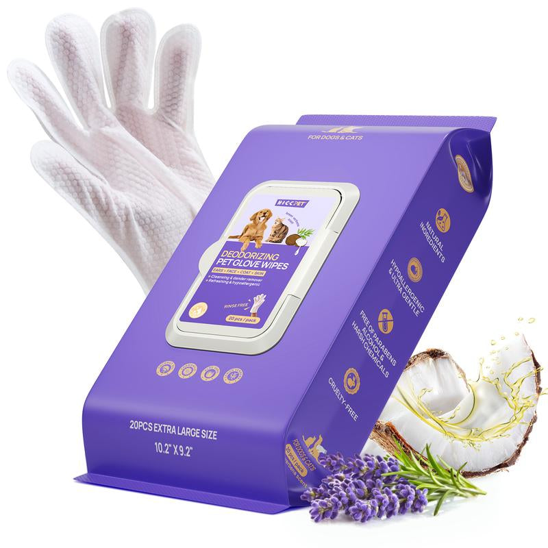 HICC PET Glove Wipes，Freshening Grooming Dog&Cat Disposable 20Pcs Pet Hair Removal Tool Satisfied Skin Care Outdoor No-Clean Hypoallergenic Facial Disposable No-Rinse Grooming Formulated for Petwipes Deodorizing Sticky Hair#Petlife
